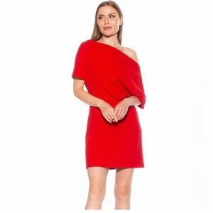 ALEXIA ADMOR Draped Shoulder Mini A-Line Dress NEW Size S